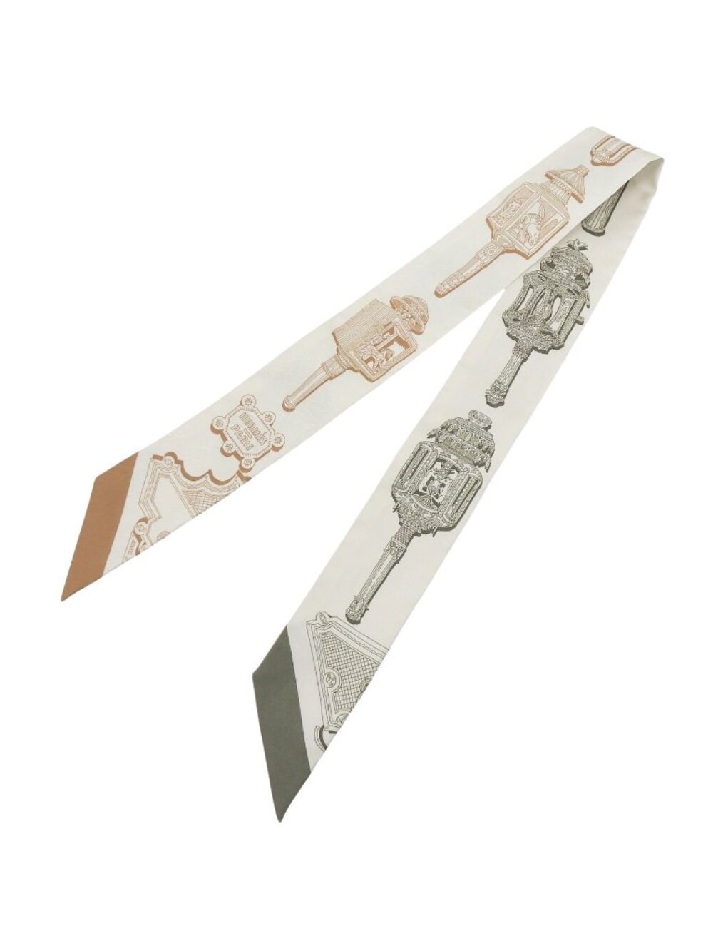 Hermes Twilly Merveilleuse Lantern Silk 100% Cream Glitter le Khaki Scarf
